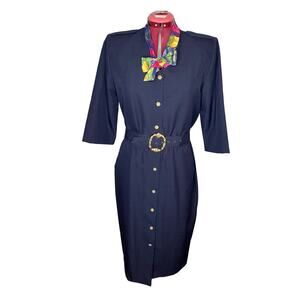 Suit dress kitten bow navy wide belt